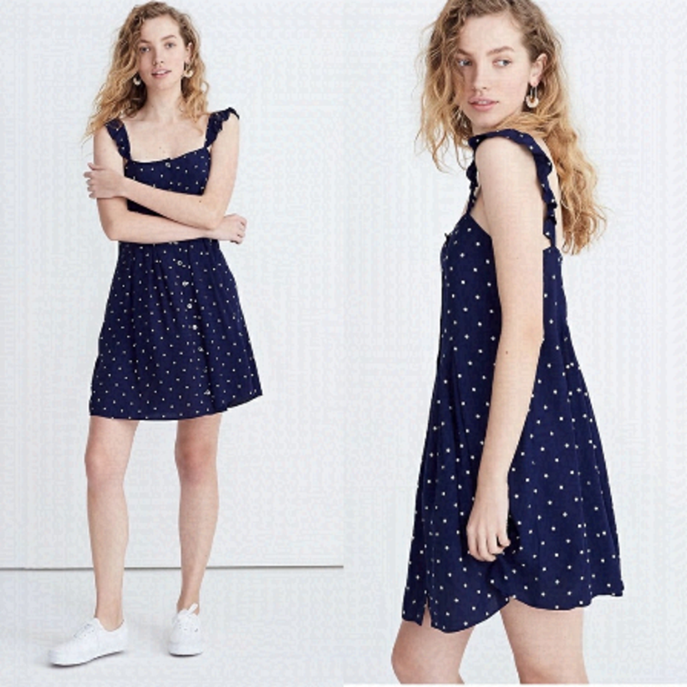 Madewell Navy Blue Polka Dot Dress